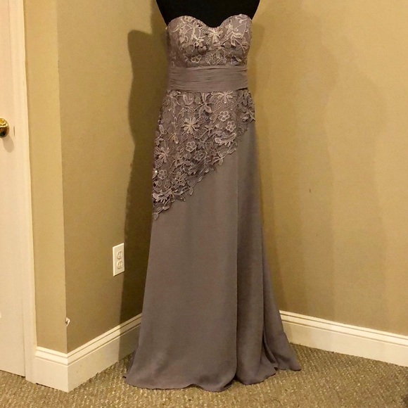 Grey Embellished Strapless Gown, Matching Bolero - Picture 3 of 10